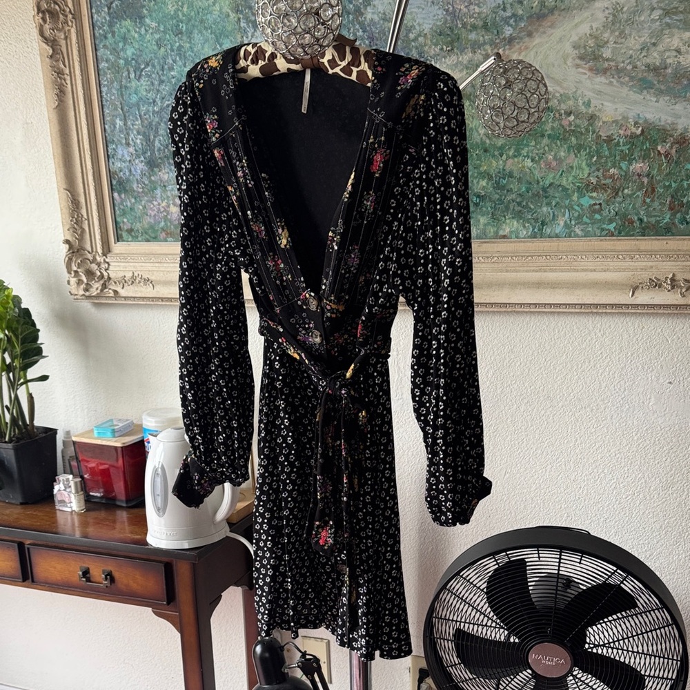 Free people Floral Black Long Sleeve Dress
